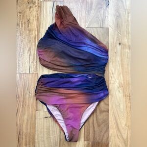 Zara One Shoulder Ombré Swimsuit